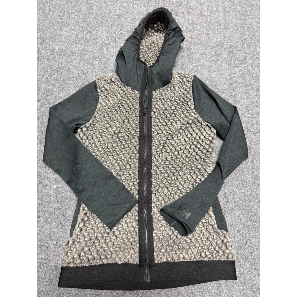 Helly Hansen Jacket Women Small Gray Black Sherpa Pile Fleece Cool Precious Hood